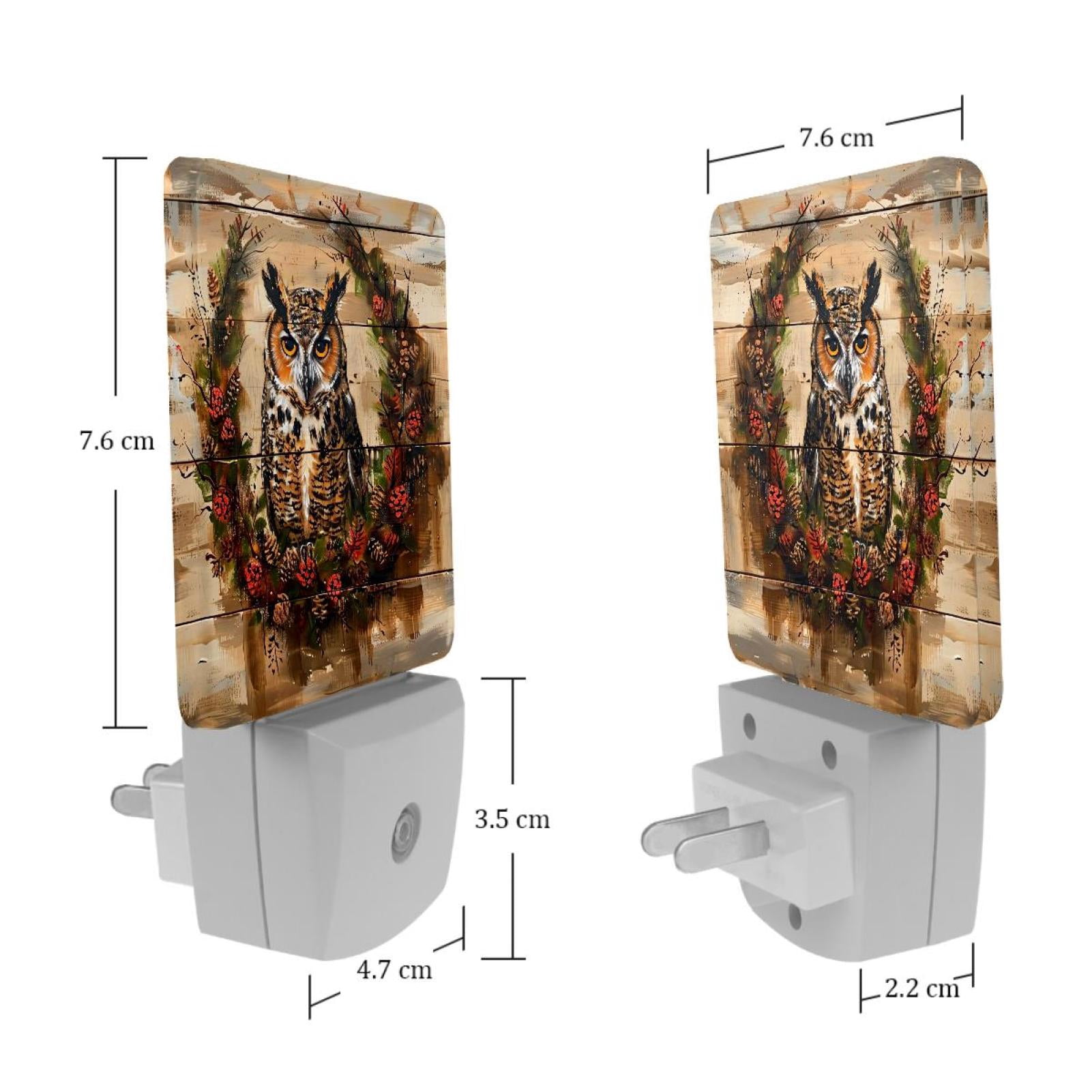 PhooArto Vintage Owl on Wood Plug in LED Night Light Auto Sensor Dusk to Dawn Decorative Night for Bedroom, Bathroom, Kitchen, Hallway, Stairs, Baby's Room, Energy Saving