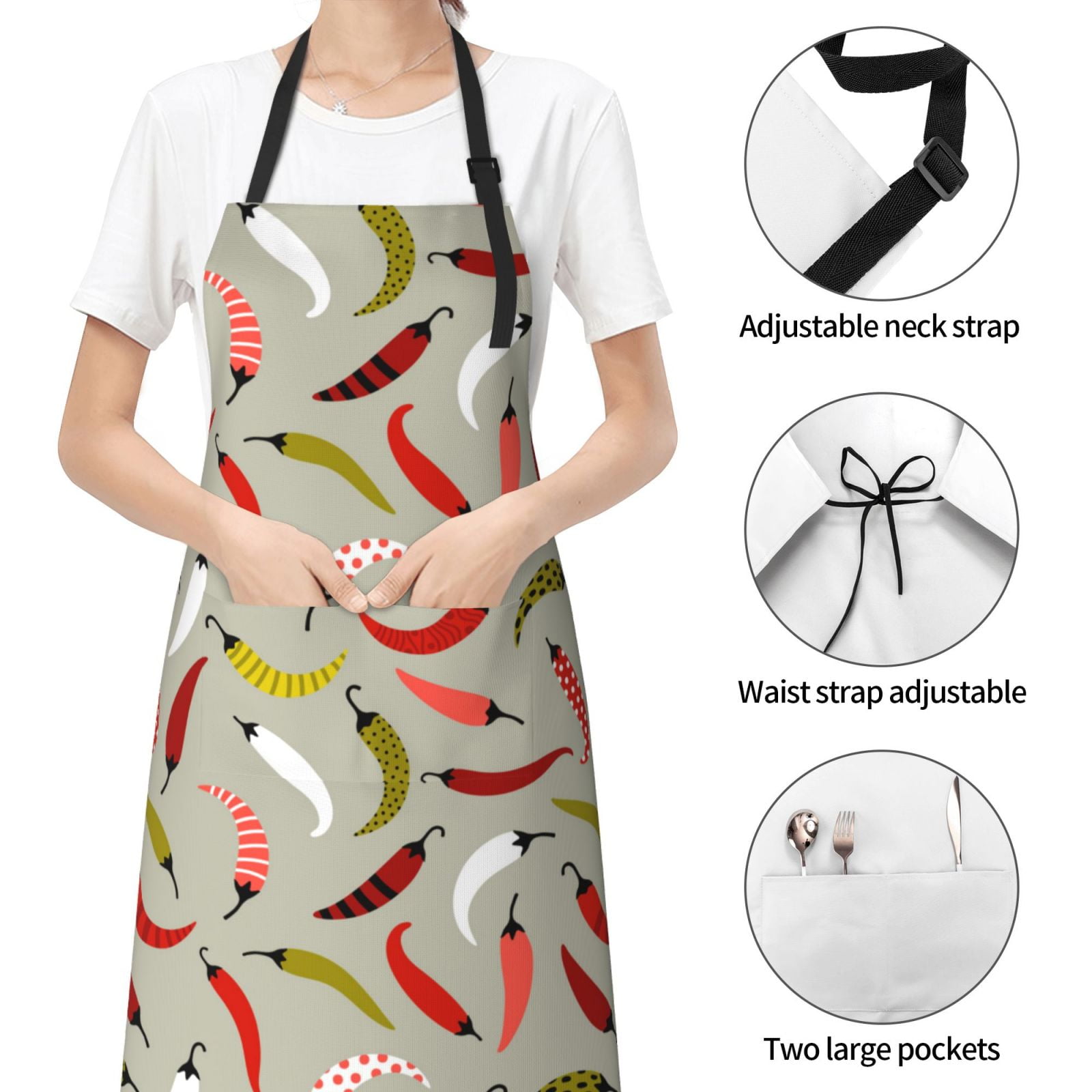 Naloa Colorful Chili Apron Kitchen Aprons with Pockets for Women Men Chef