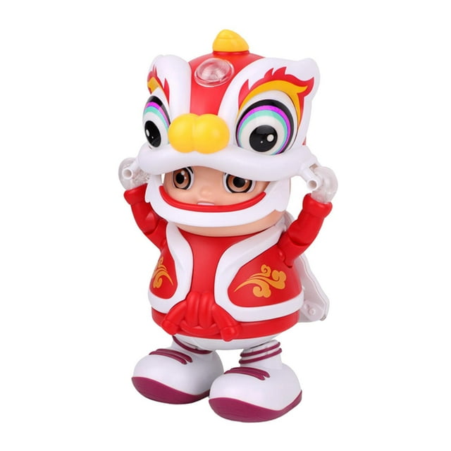 Juguete de león bailarín eléctrico, figura de muñeca de año Nuevo chino, pequeño y lindo juguete, luz de voz de dibujos animados para decoración del