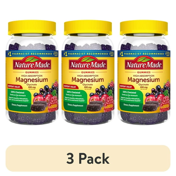 (3 pack) Nature Made High Absorption Magnesium Glycinate Bone & Heart Support, Magnesium Gummies, 50 Ct