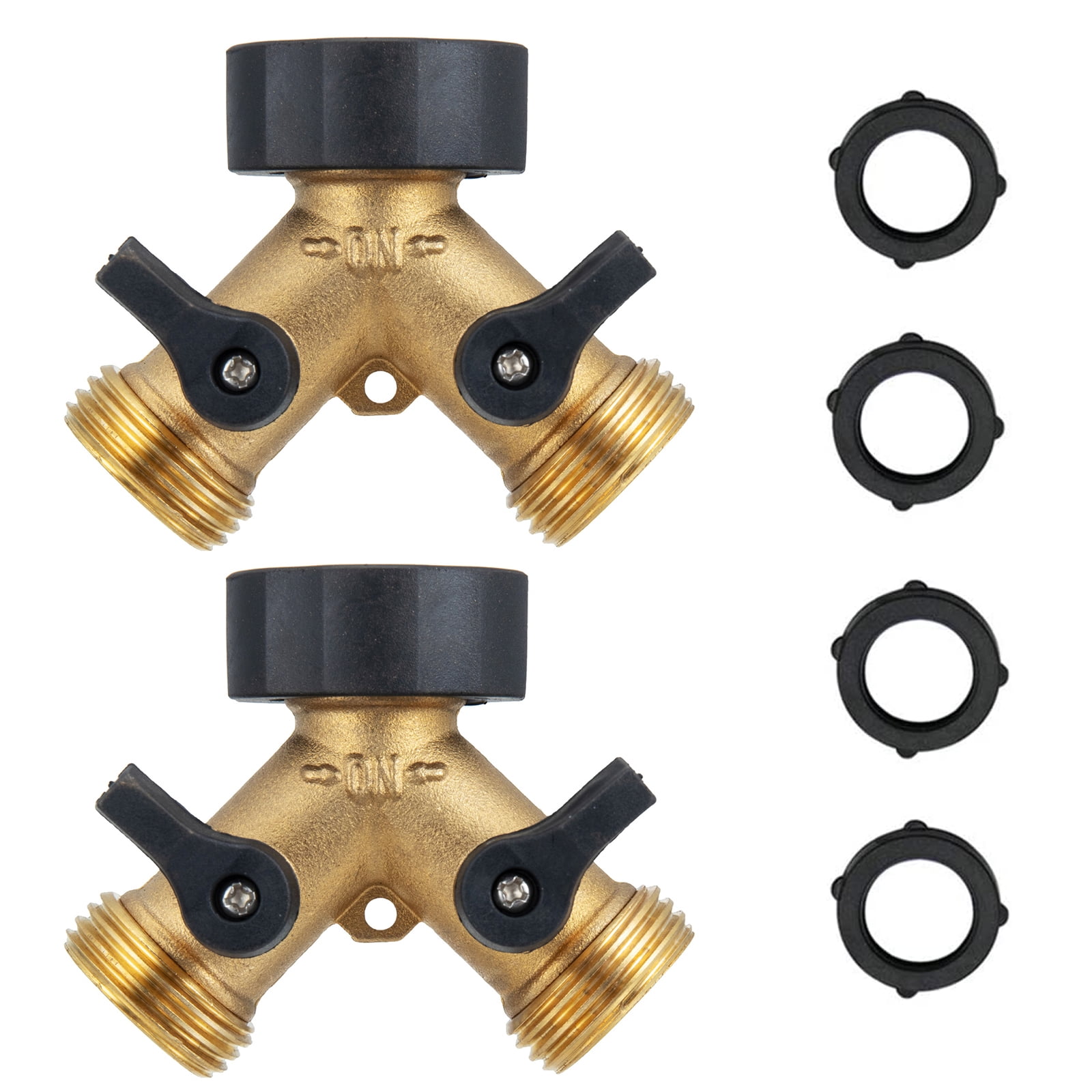 GARFANS 2 Pack Garden Hose Splitter 2 Way, Heavy Duty Brass Connector Tap Splitter, Y Connector Brass Garden Hose Adapter with 2 Valves