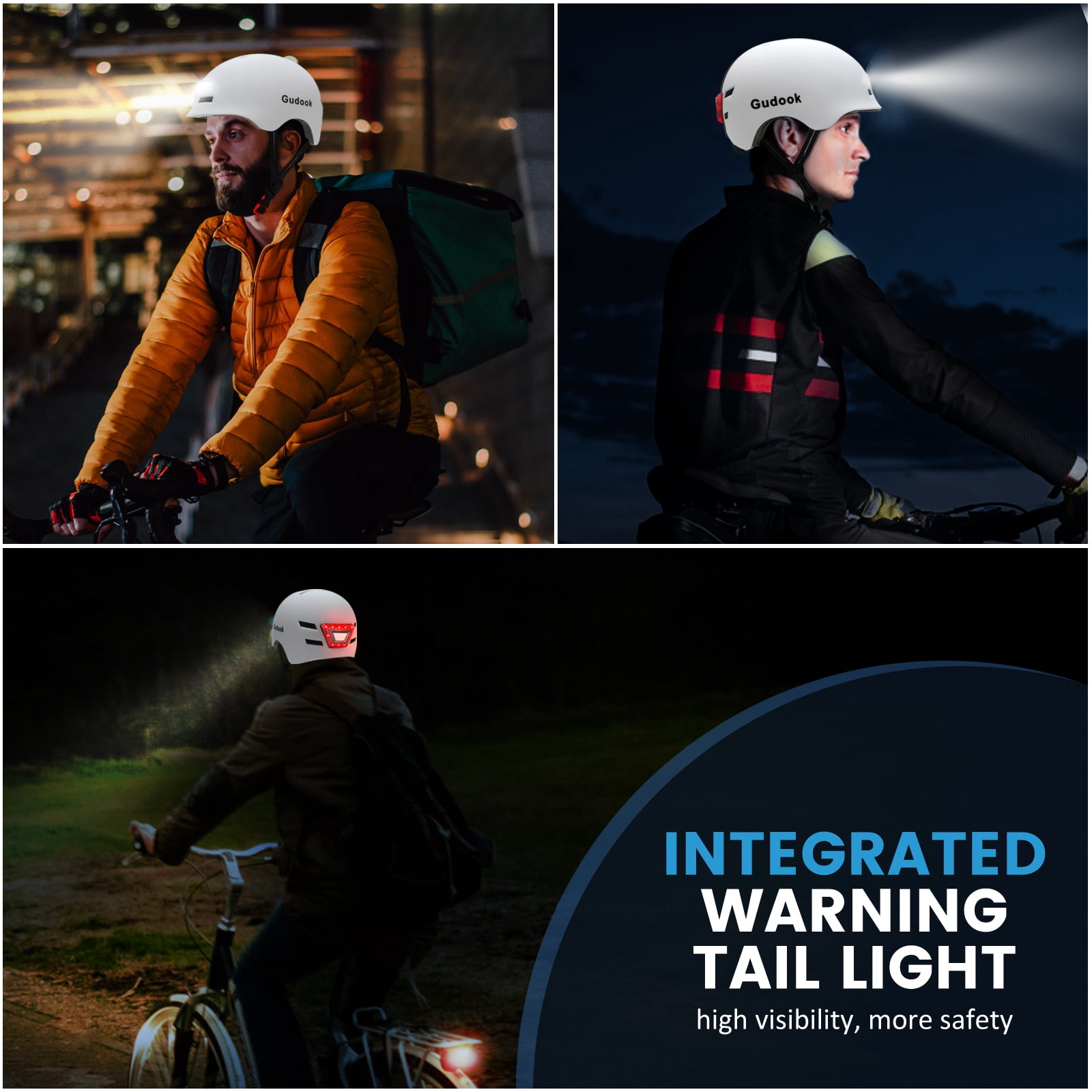 Adult Bike Helmet with Light - Bicycle Helmets Men - Women - Front and Back LED Lights Adjustable Cycling Helmet for Urban Commuter Biking Scooter