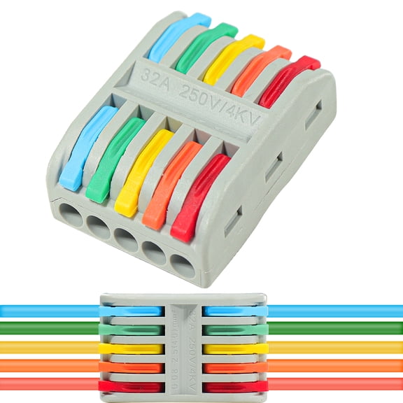 Wire Connectors Nuts, 30pcs 5 Conductor Compact Splicing Wire Connectors, 5 in 5 Out Lever Wire Nut, 5 Circuit Inline Splices 28-12 AWG