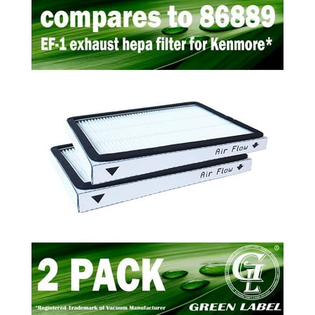 Hepa Type Exhaust Filters - 2 Pack Exhaust HEPA Vacuum Filter for Kenmore Vacuum Cleaners with EF-1 filter (compares to 86889, 53295). Genuine Green Label product.