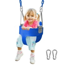 JUGAAD LIFE Toddler Swing Seat High Back Full Bucket Baby Swing with Coated Chain Pinch Protection and Carabiners for Easy Install Swing Sets for Outside Outdoor Playsets - Blue