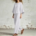 thumbnail image 5 of BRELIL Women Plus Size Two Piece Set Round Neck Batwing Sleeve Tops Wide Leg Pants Casual Loungewear Solid Boho Vacation Outfits Loose Travel Tracksuit, White XL, 5 of 7