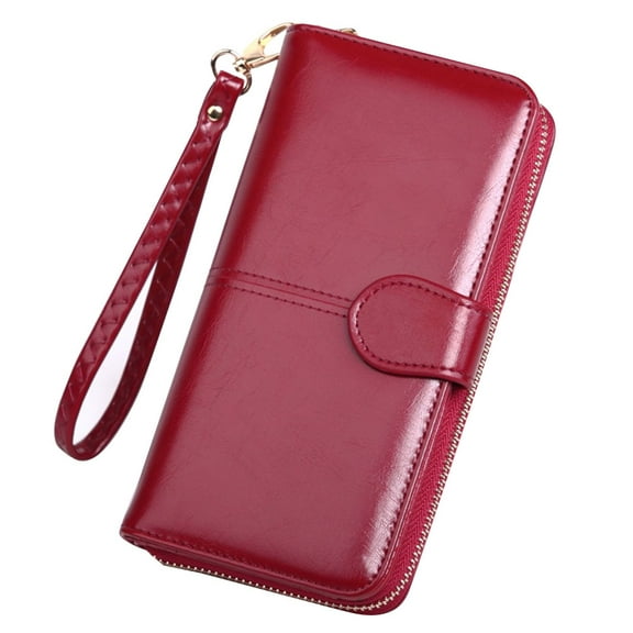 Raindrops PU Leather Long Wallet Zipper Phone Pouch Snap Closure Portable Purse Pack (Wine Red)