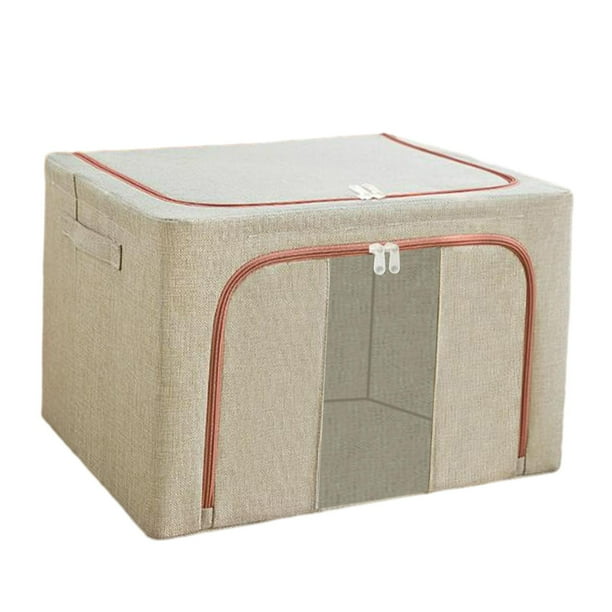 Organizadores de armario, contenedores de almacenamiento de ropa, caja de almacenamiento con marco de acero apilable para armario debajo de la cama, Beige 66L