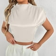 thumbnail image 2 of Women's Crop Tops Keyhole Back Ruffle Short Sleeve Slim Fit Fashion Blouses Soft Summer Solid Color Clothes (XS, White), 2 of 7