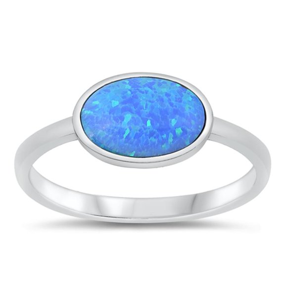 CHOOSE YOUR COLOR Minimalist Blue Simulated Opal Ring .925 Sterling Silver Band CZ Female Size 7