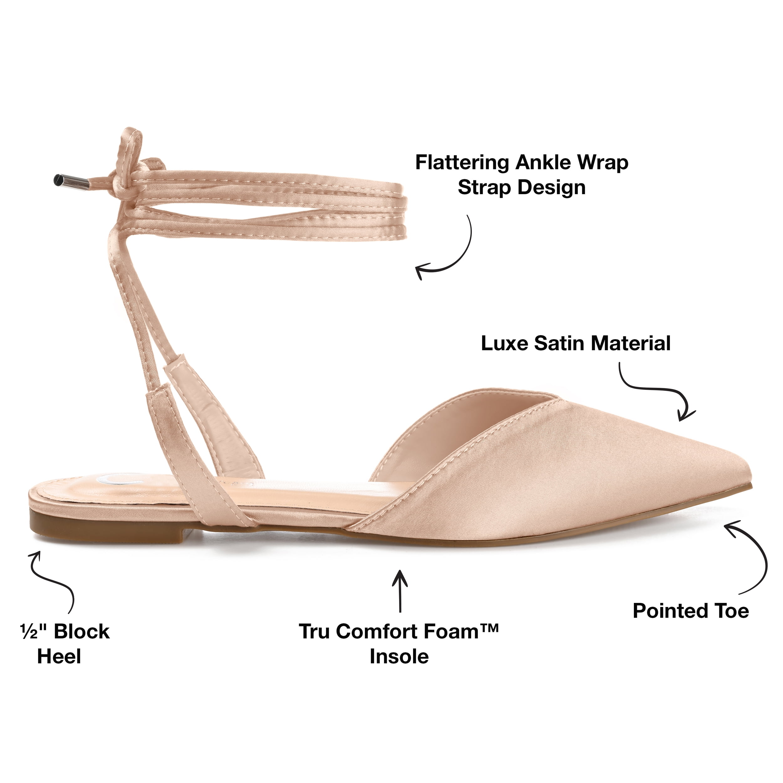 Journee Womens Theia Tie Up Pointed Toe Ballet Flats