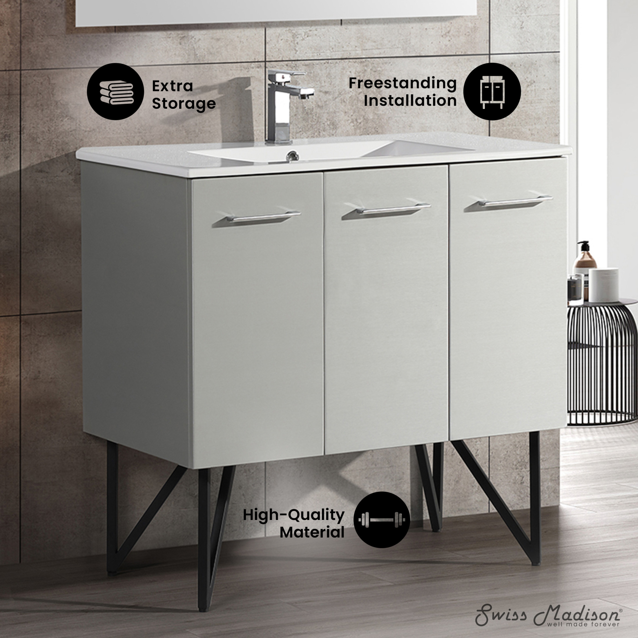 Annecy 36" Freestanding Bathroom Vanity in Gray with Sink Top