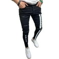 thumbnail image 2 of Seyurigaoka Men's Denim Long Pants, Striped  Letter Destroyed Ripped Jeans, 2 of 8