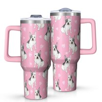 OBREWU Pink French Bulldog Love Heart Tumbler with Handle and Lid,Pink French Bulldog Love Heart 40oz Double Wall Vacuum Insulated Tumbler,Cups Gift for Women and Men