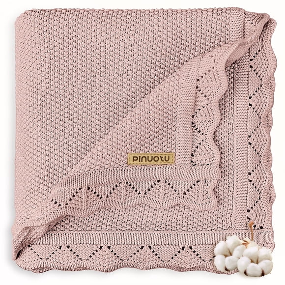 Manta de bebé Pinuotu de algodón tejido 102x79 cm Rosa empolvado