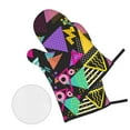 thumbnail image 2 of LAKIMCT Geometric Retro 80S Style Oven Mitts and Pot Holders Sets Non-Slip Potholders Heat Resistant Oven Gloves for Kitchen Baking Cooking BBQ, 4-Piece Set, 2 of 9