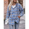 thumbnail image 2 of Liacowi Women Juniors Flannel Shirt Jacket Hood Outwear Lapel Long Sleeve Vintage Plaid Shacket Casual Tops for Teen, 2 of 8