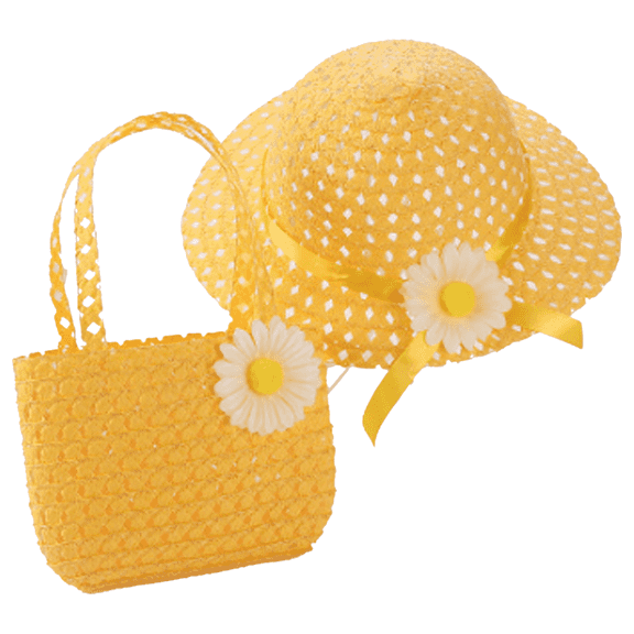 TELOLY Baby Hats Children'S Sunflower Straw Hat Handbag Set Toddler Hat Girls Summer Papyrus Sun Protection Toddler Hat,Yellow