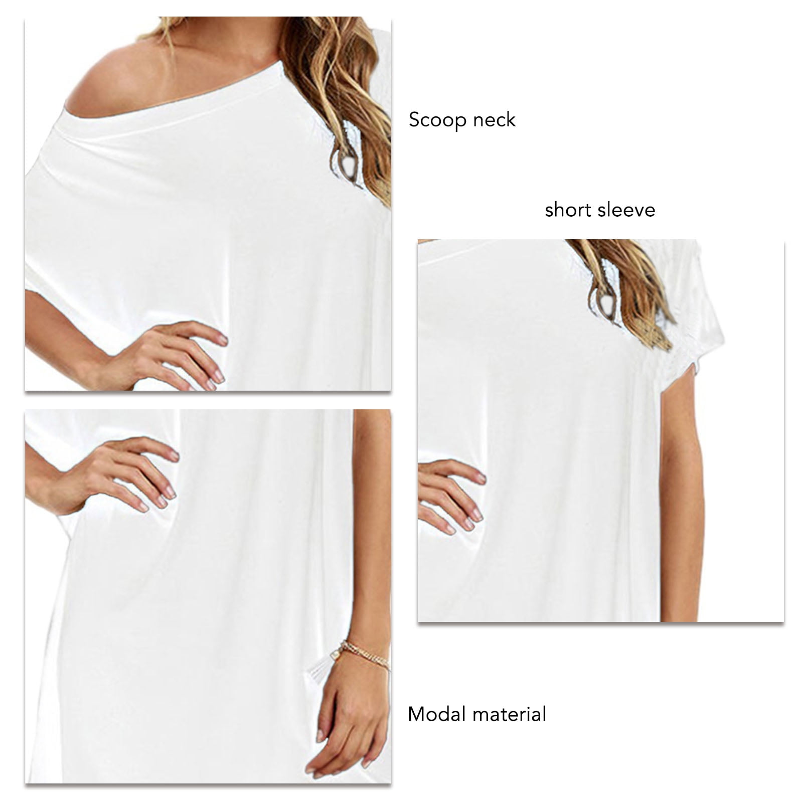 T Shirt Dress Scoop Neck Short Sleeve Soft Modal Loose Casual Vivid Color Plus Size Shirt Dress for Party Travel White M Walmart