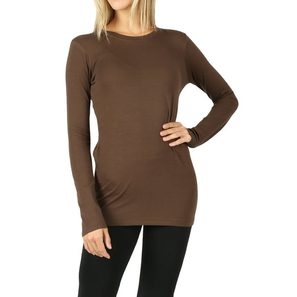 TheLovely - Women Basic Round Crew Neck Long Sleeve Stretch Cotton ...