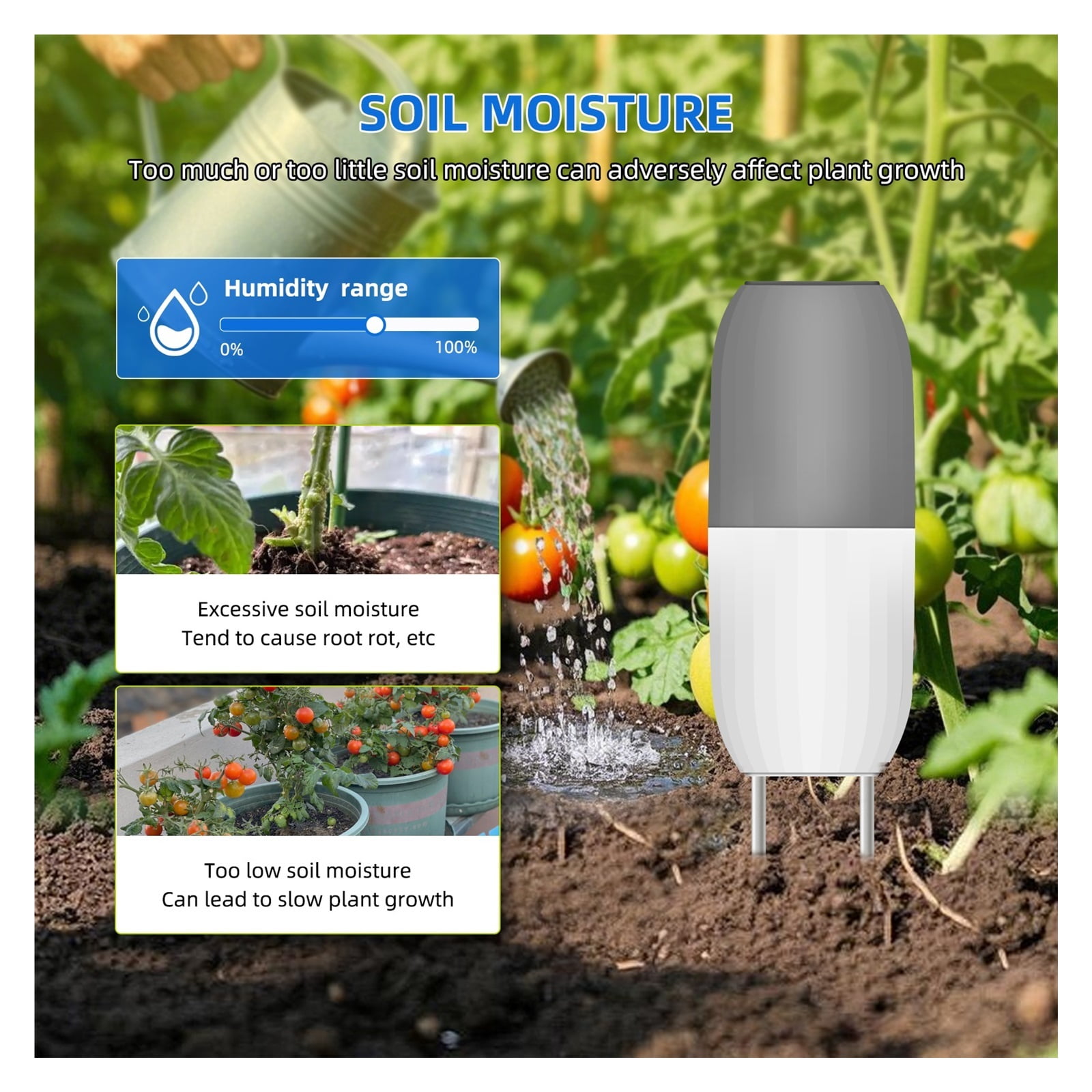 Soil Moisture Sensor Smart Soil Temperature Humidity Meter Waterproof Garden Agriculture Monitor ,Accurate Readings