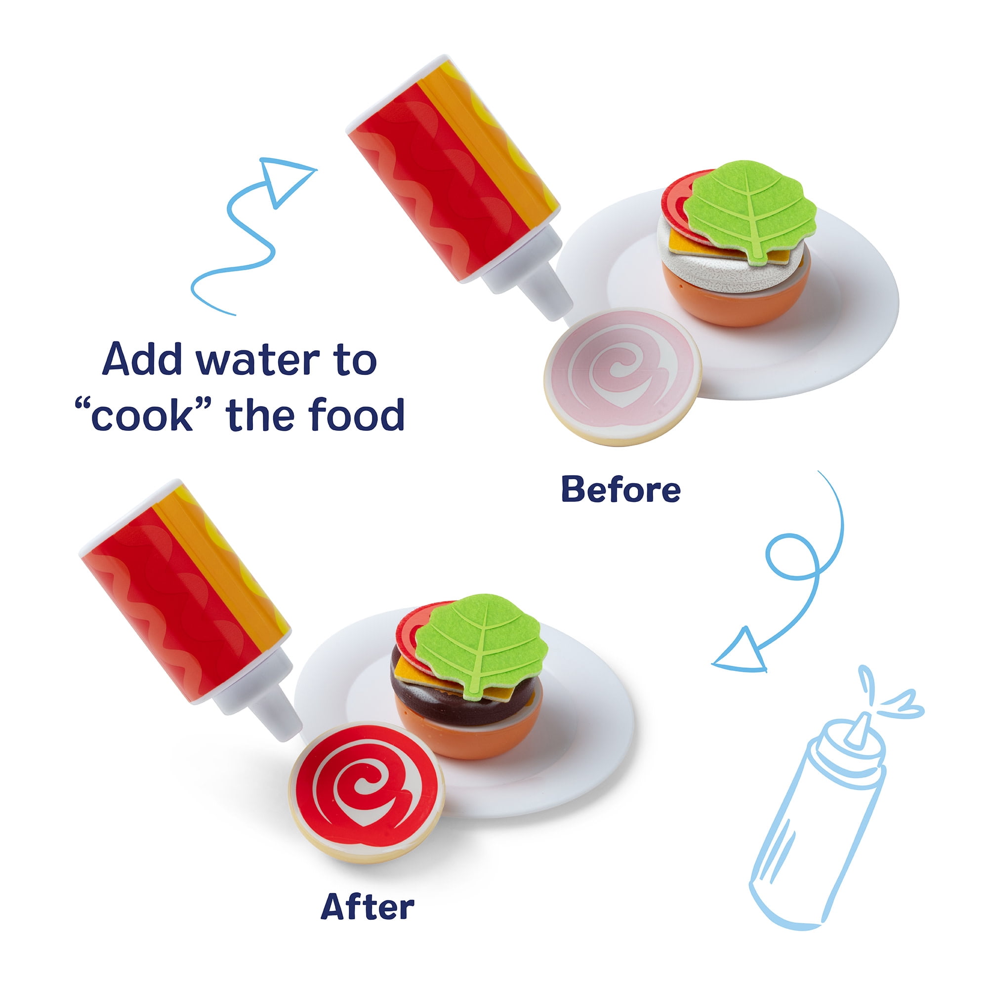Melissa & Doug Flip & Fry Grill Play Set with Water WOW!® Color Reveal Play Food Preschool Toy Ages 3+