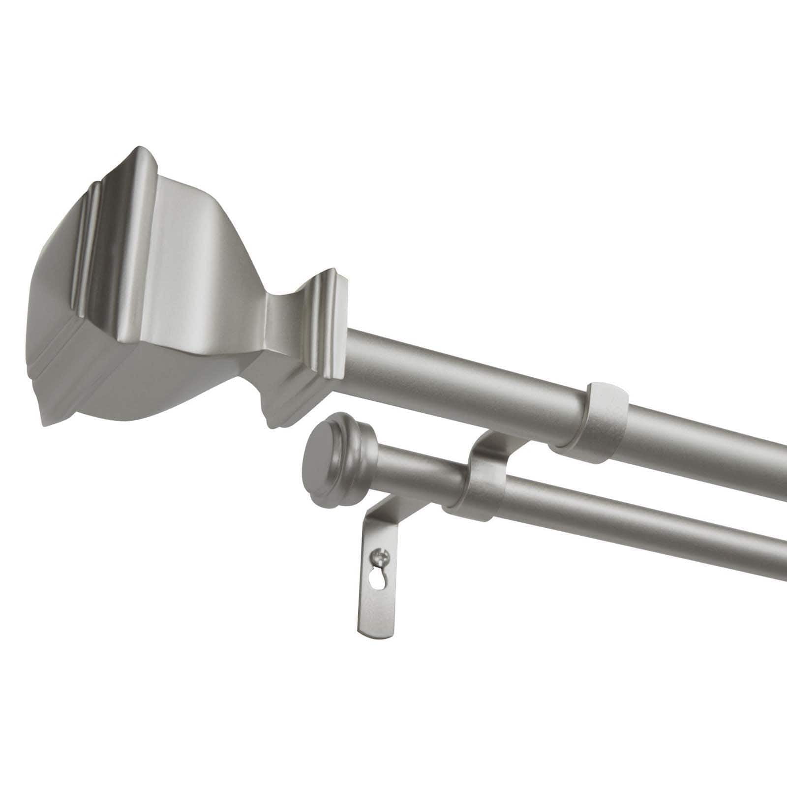 Exclusive Home Napoleon Double Curtain Rod and Finial Set, Matte Silver, 66"-120"