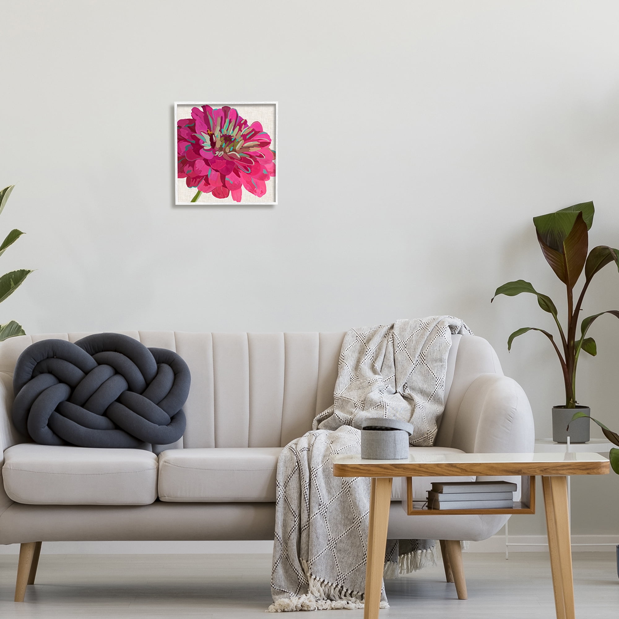 Stupell Industries Vivid Pink Dahlia Flower Bloom Botanical & Floral Painting White Framed Art Print Wall Art