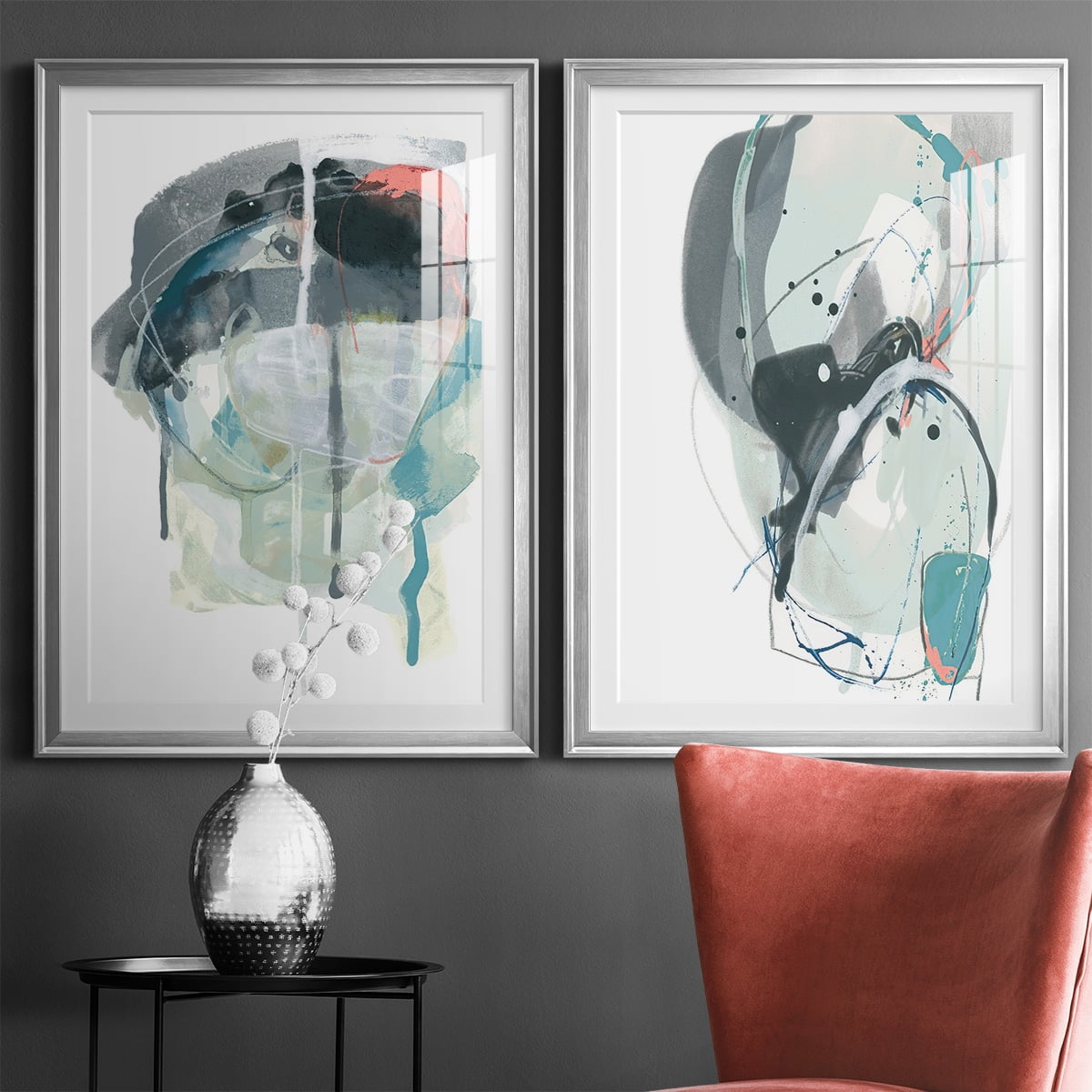 Wexford Home Stone Aperture III Premium Framed Print, 30.5" x 42.5" - Ready to Hang, Silver (Set of 2)