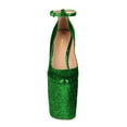 thumbnail image 3 of XYD Women Glitter Pointed Toe Wedge Heel Pumps Ankle Buckle Strap Platform Super High Heels Party Fashion Show Shoes Size 6.5 Green, 3 of 4