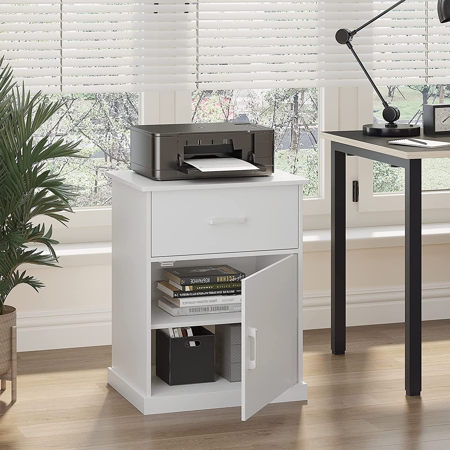 DICTAC Nightstand with Charging Station, Bedside Table with Storage