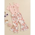 thumbnail image 3 of Bagilaanoe 2pcs Toddler Baby Girl Pants Set Short Sleeve T-Shirts Tops + Flower Flare Trousers 12M 18M 24M 3T 4T 5T Kids Summer Casual Clothes, 3 of 7