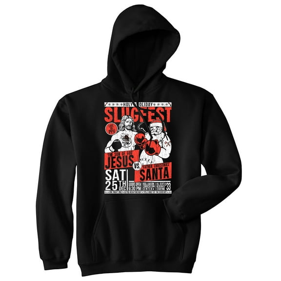 Holy Holiday Slugfest Unisex Hoodie Funny Sarcastic Christmas Boxing Match Flyer Graphic Hooded Sweatshirt
