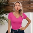 thumbnail image 5 of Vafful Womens Tops V Neck Summer Short Sleeve Casual Slim Fitted Tshirt Pink XL, 5 of 7