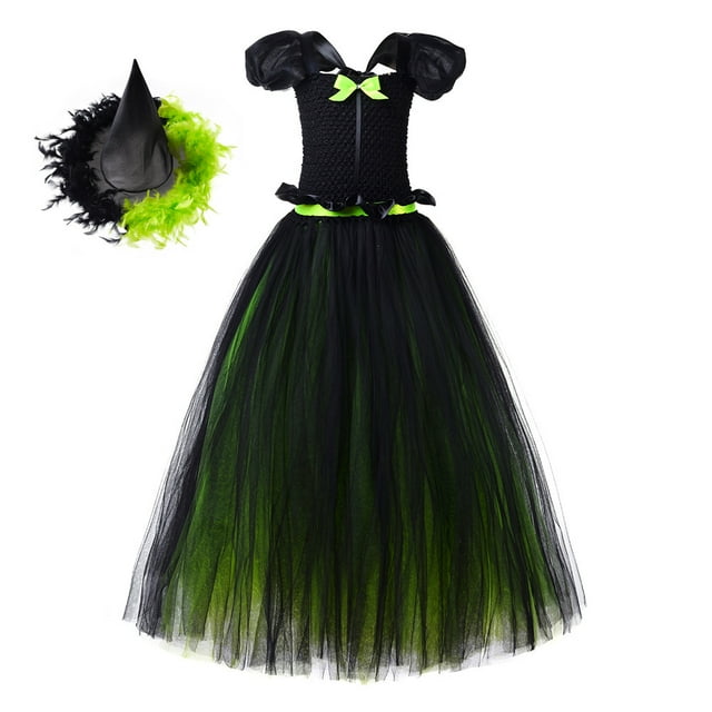 KAWELL Costume de Sorcière de Conte de Fées Mignon pour Filles avec Chapeau