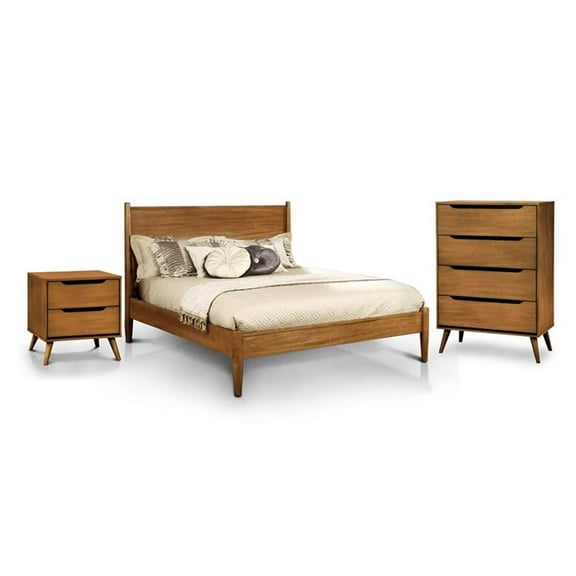 FOA Belkor 3-Piece Oak Solid Wood Bedroom Set-Cal King 1 Chest 1 Nightstand