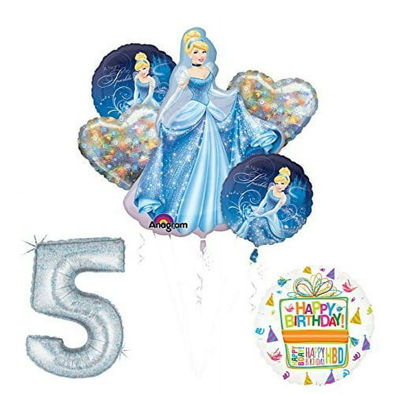 Cinderella 5th birthday party supplies and princess balloon decorations