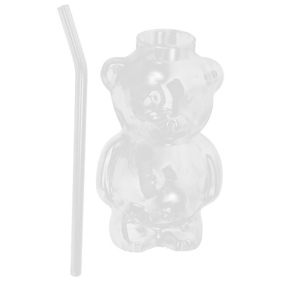 Topbathy Bear Shaped Drinking Glass Cup with Straw for Cocktails and Beverages