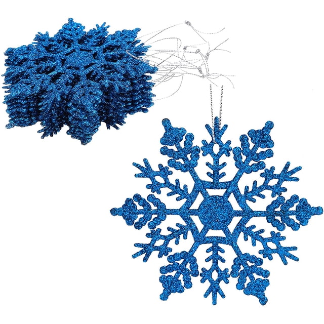 Christmas Concepts Juego de 12 Adornos Colgantes de Copos de Nieve Brillantes de 10 cm - Adornos navideños (Azul Real)