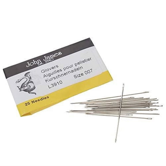 John James Glovers Needles, Size #7, 37mm in Length and 0.69mm in Diameter, Pack of 25, Triangular Point, Ideal to Pass Through Tougher Materials Such as Leather, Suede, Vinyl and Soft Plastics