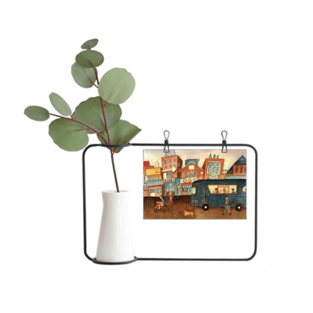 Miaoji Painting Watercolor Cat City Bus Metal Picture Frame Cerac Vase Decor