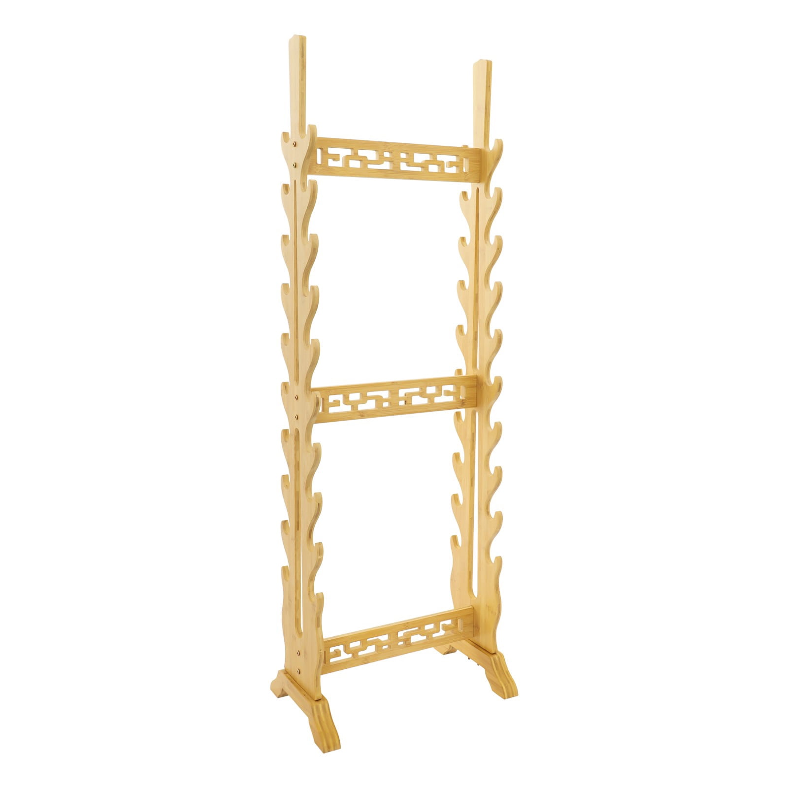 Double Sided Sword Stand, 10 Tiers Floor Standing Katana Display Rack, Natural Bamboo Wood Sword Holder for Samurai Swords, Weapon Storage, Home Decor