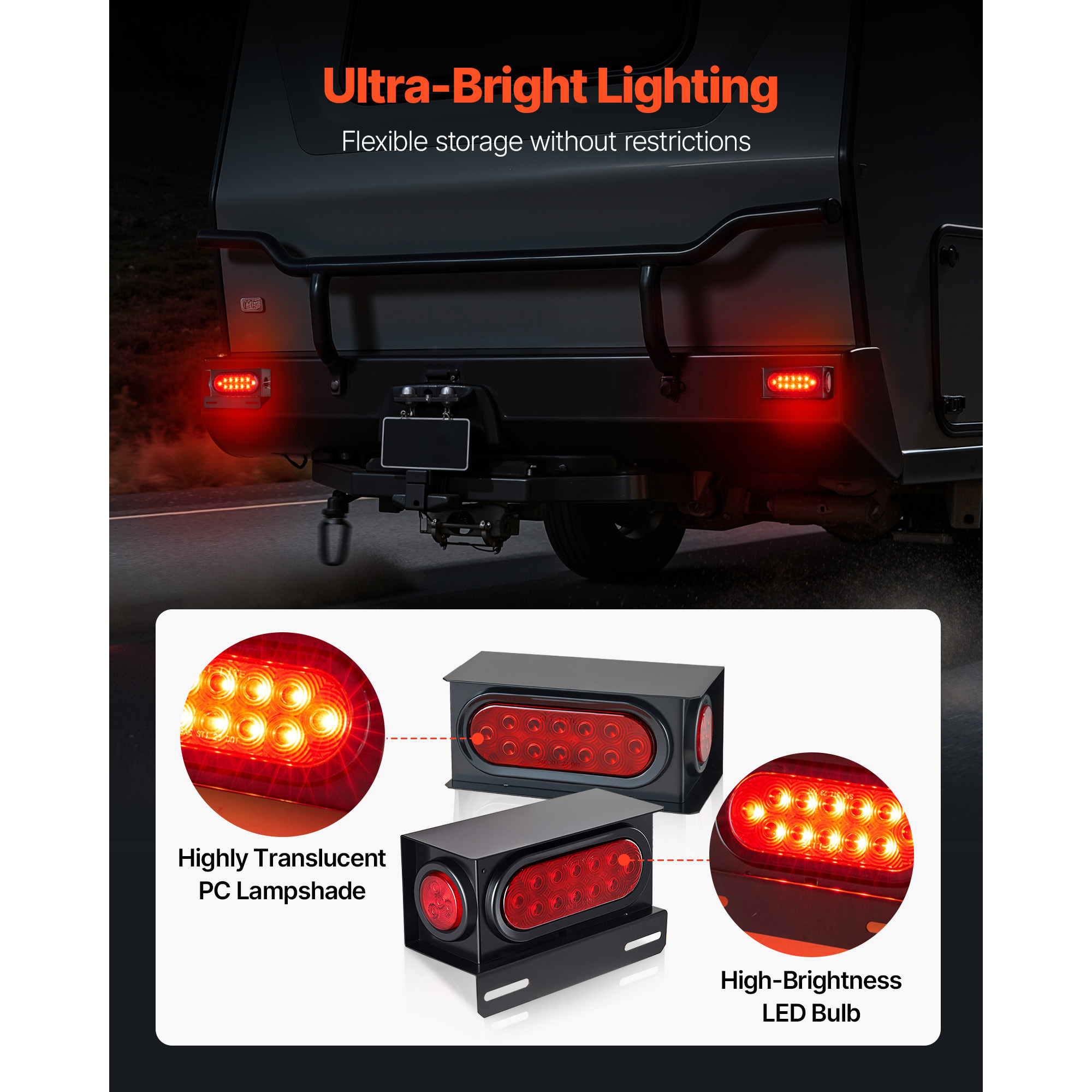 KFFKFF LED Trailer Tail Lights Kit, 10-30V Tow Lighting Set with Stop, Brake, Turn, and Clearance Functions, Waterproof Left and Right Lights for Boat, Truck, Camper, RV, Snowmobile, and Caravan