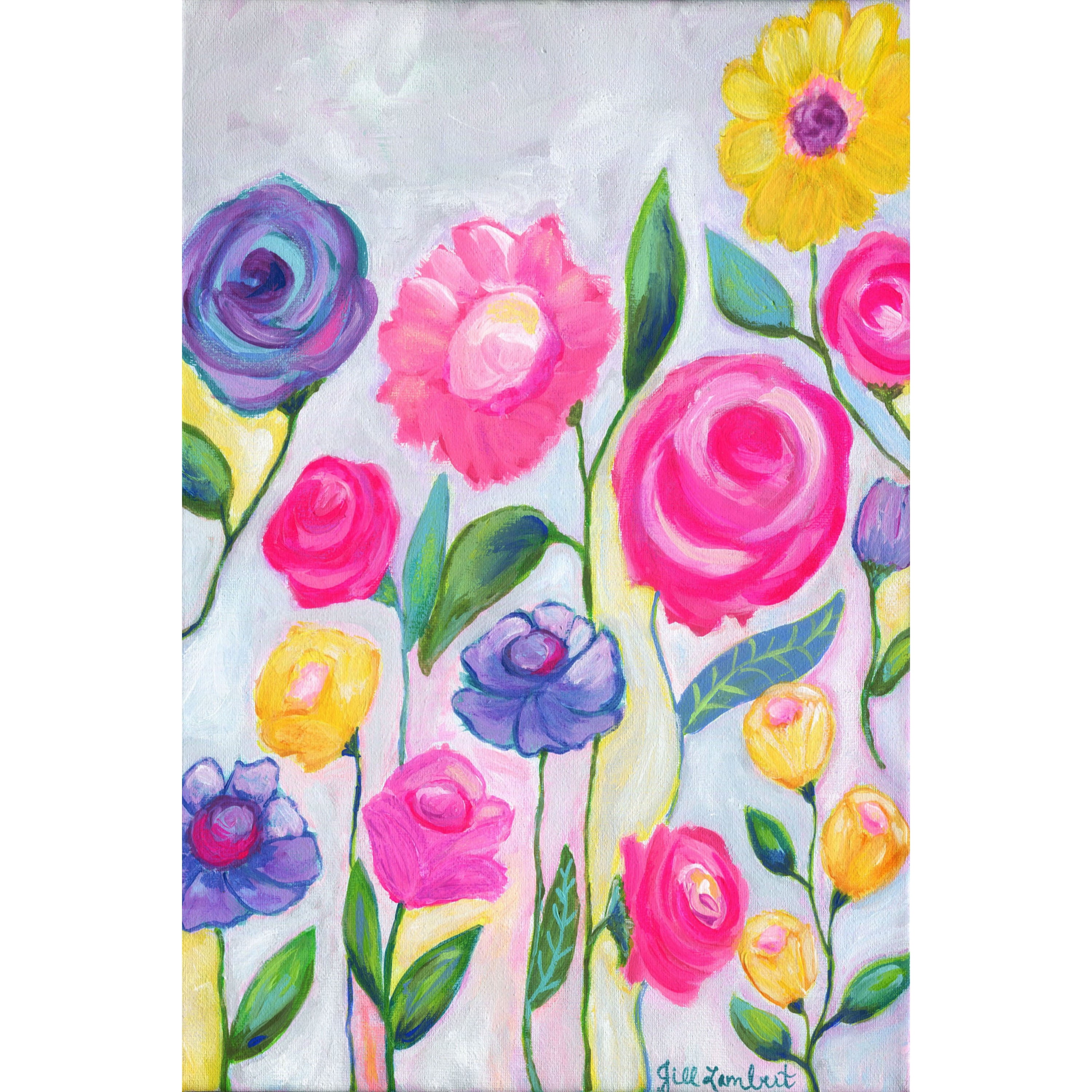 Marmont Hill "Flowers Grey" by Jill Lambert Painting Print on Wrapped Canvas