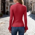 thumbnail image 6 of cocolona Womens Mock Neck Thin Sweater Solid Color Flare Sleeve Trendy Slim Basic Layer Sweater Ribbed Knit Fall Tops, 6 of 7