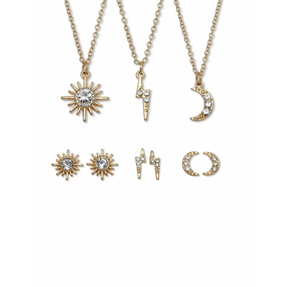 Kendall and Kylie Round Crystal 14k Yellow Gold-Plated Necklace And Earring Jewelry Set, 16 Inch Length Plus 3 Inch Extension