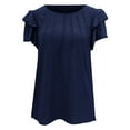 thumbnail image 6 of AherBiu Womens Tops Dressy Casual Blouse Layered Ruffle Short Sleeve Crewneck Summer Ruched Loose Shirts, 6 of 6