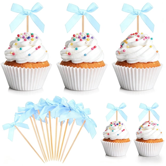 Palillos de dientes de bambú BAISUYANG con forma de lazo para cupcakes, 20 unidades