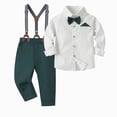 thumbnail image 2 of NIEWTR Toddler Baby Boy Clothes Suit Kids Ceremony Party Gift 1-5T Boys Wedding Formal Outfit, Dress Shirt+Bowtie+Suspender Pants Gentleman Outfits(A-Dark Green,6-12 Months), 2 of 9