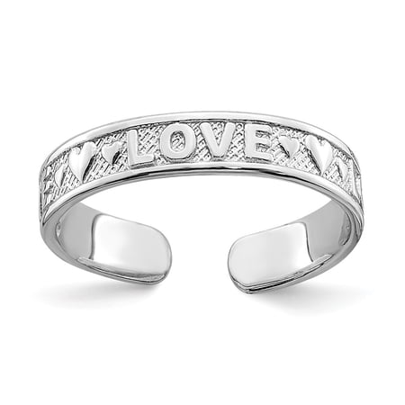 14K White Gold Ring Band Toe Polished LOVE & Hearts, Size 5